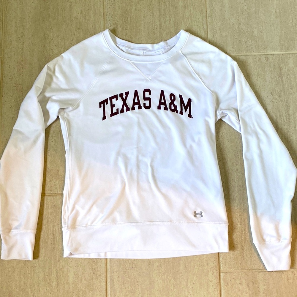 Semi fitted under armour TEXAS A&M long sleeve top, white, Women’s medium